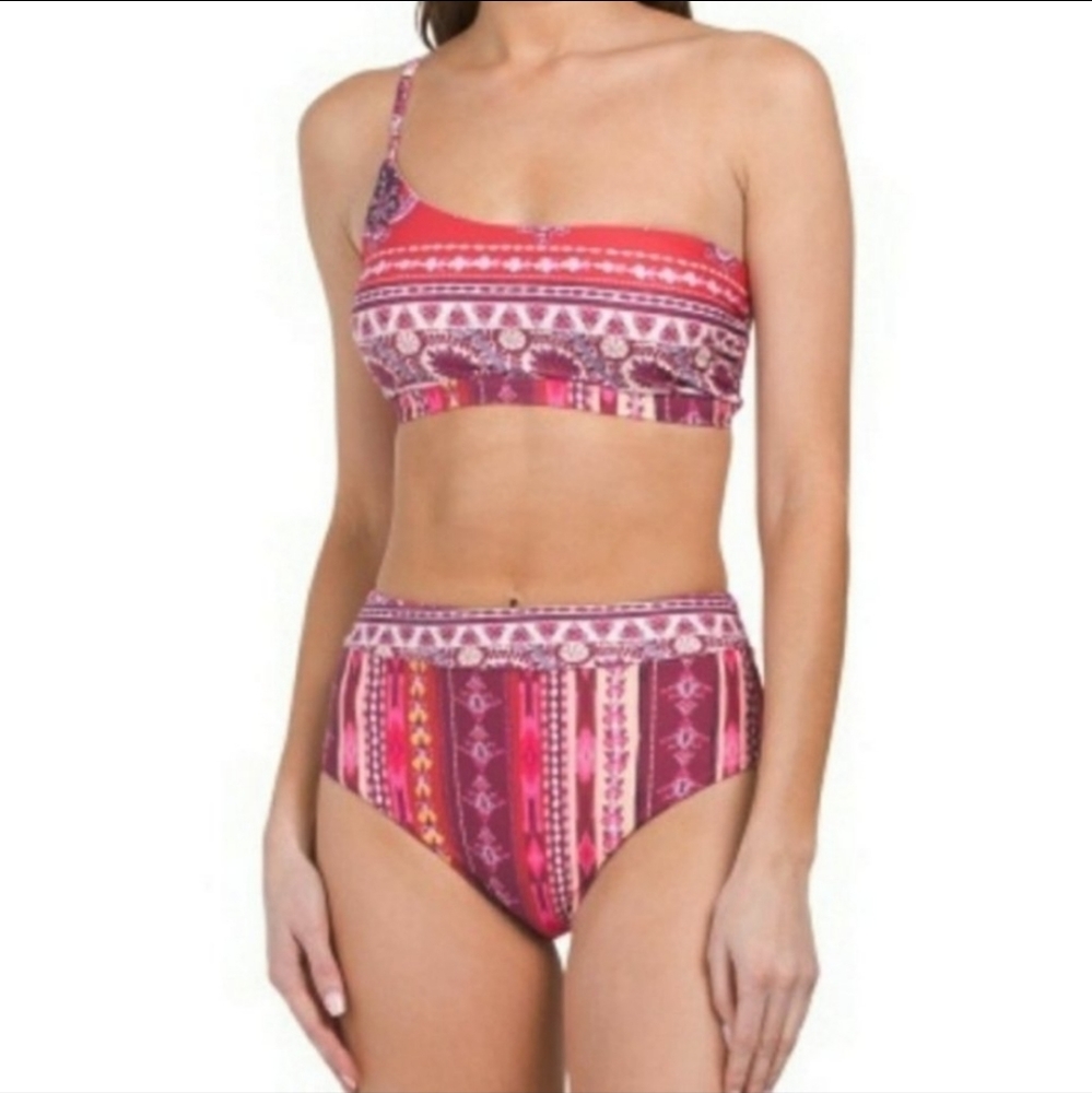 Nanette Lepore 2 Piece Swimsuit Aster Asymmetrical 10 Boho Resort Beach NWT